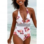 CUPSHE Women's One Piece Swimsuit Halter Tie Back Floral Print Beachwear Bathing Suits