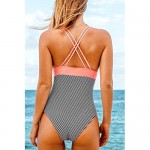 CUPSHE Women's One Piece Swimsuit V Neck Striped O Ring Tummy Control Bathing Suit
