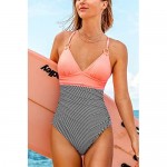CUPSHE Women's One Piece Swimsuit V Neck Striped O Ring Tummy Control Bathing Suit