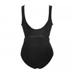 CUPSHE Women's Solid Black V Neck Mesh One Piece Swimsuit XL