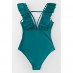 CUPSHE Women's Teal Plunging Ruffled Tie at The Waist One Piece Swimsuit