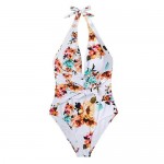 CUPSHE Women's Tie Waist Floral Print One Piece Swimsuit Halter Swimwear