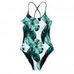 CUPSHE Women's Tropical Leaf Print Lined Lace Up Back Padded One Piece Swimsuit