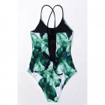 CUPSHE Women's Tropical Leaf Print Lined Lace Up Back Padded One Piece Swimsuit