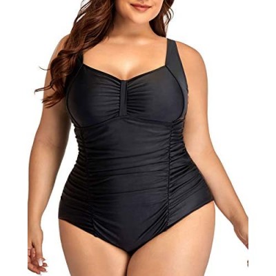 Daci Women Vintage Plus Size One Piece Swimsuits Ruched Tummy Control Bathing Suits Retro Swimwear