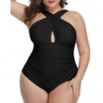 Daci Womens Front Cross Plus Size One Piece Swimsuits Tummy Control Keyhole Bathing Suits Swimwear