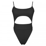 QINSEN Womens Scoop Neck Cutout Front Ruched Back High Cut Monokini One Piece Swimsuit