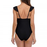Sociala Ruffle One Piece Swimsuits for Women V Neck Ruched Monokini Bathing Suits