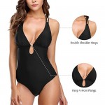 Sociala Women's Plunge One Piece Swimsuit Strappy Lace-up Monokini Bathing Suit Padded