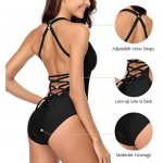Sociala Women's Plunge One Piece Swimsuit Strappy Lace-up Monokini Bathing Suit Padded