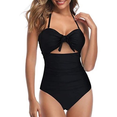 Tempt Me Women Cutout One Piece Swimsuits High Waisted Halter Front Tie Knot Tummy Control Bathing Suit