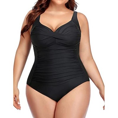 Yonique Women Plus Size One Piece Swimsuits Tummy Control Bathing Suits Twist Front Ruched Swimwear