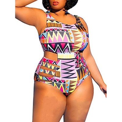 Yskkt Womens Plus Size Swimwear One Piece High Waist Swimsuits Tummy Control Swim Bathing Suits Monokini